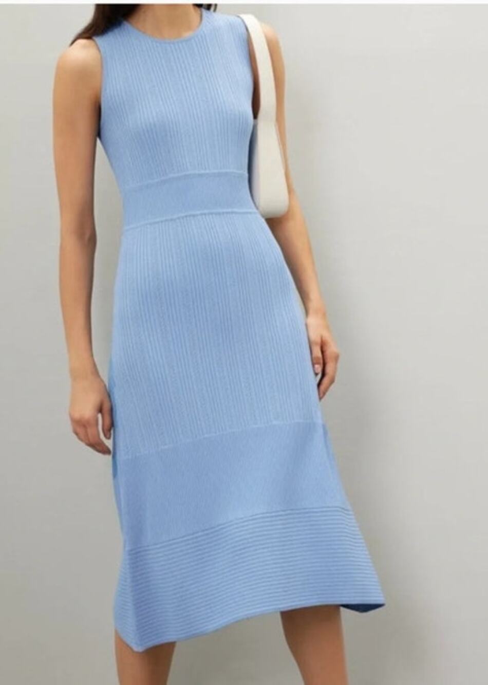 Jason Wu Ribbed Knit Dress Sleeveless Crewneck Pull On Midi A-Line Baby Blue S